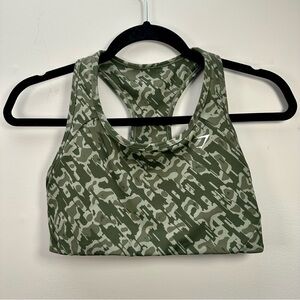 Gymshark Essential Racerback Sports Bra, Olive Green Camo, Medium